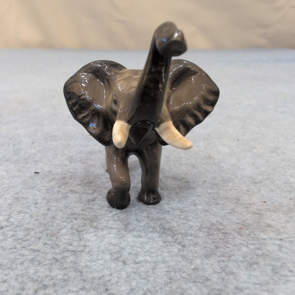 Ceramic Elephant Figurine Ivory Tusks Raised Trunk Animal Decor‎ - Picture 2 of 3